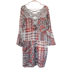 Enzo Beach Cover Dress Multi Bell Sleeves Tie Waist Size M No Size Tag